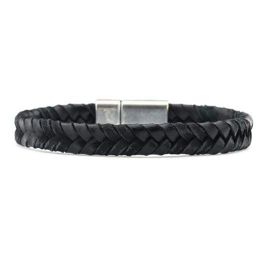 Qoss Theo Herenarmband - Zwart Gevlochten Leer