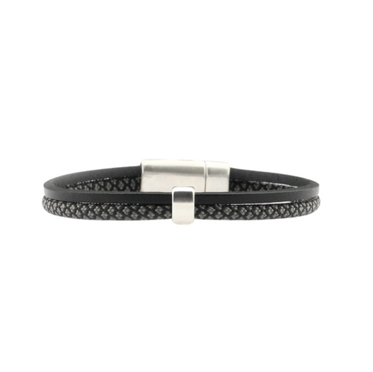 Qoss Vic Heren armband Leer - Paracord Zwart - Antraciet