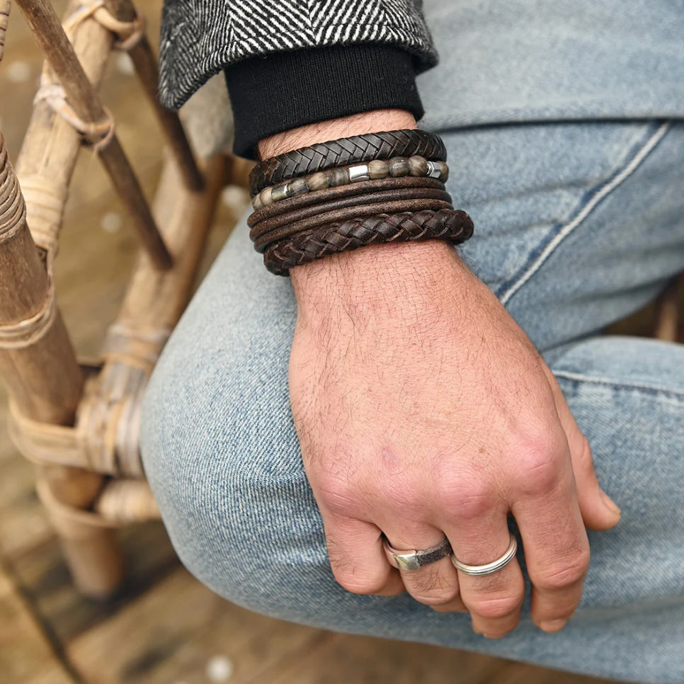 Qoss heren armband Bart bruin leer