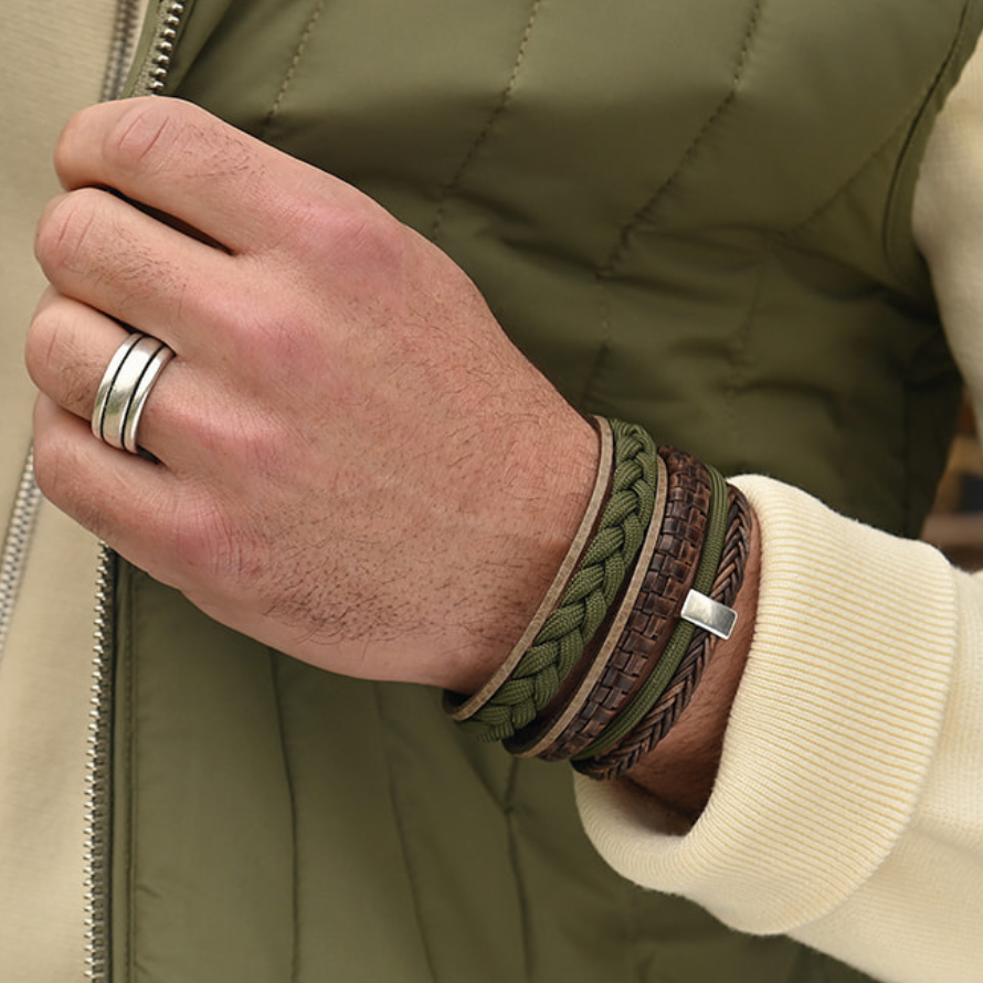 Qoss heren armband Levi groen/taupe