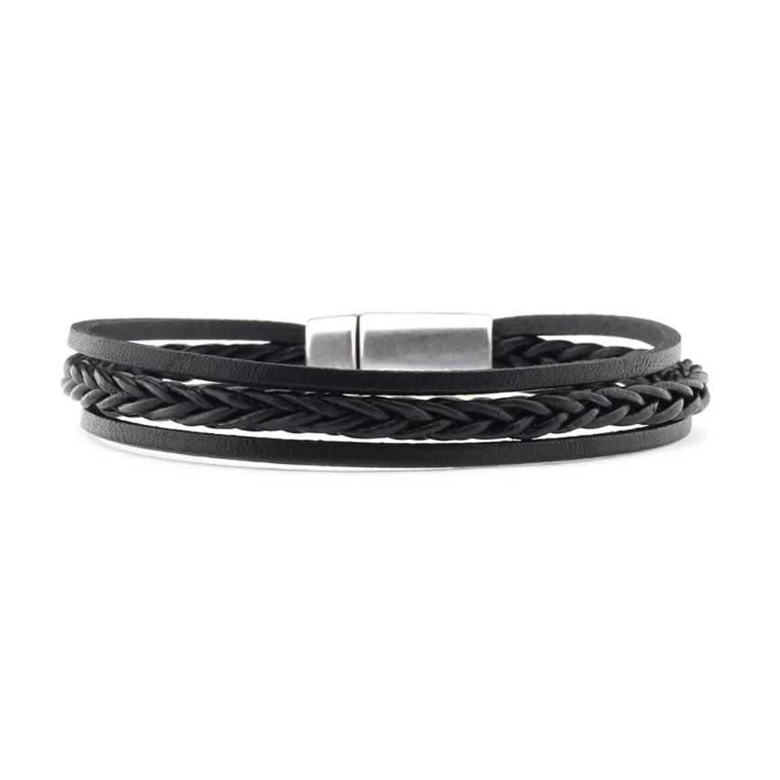 Qoss heren armband Patrick zwart leer