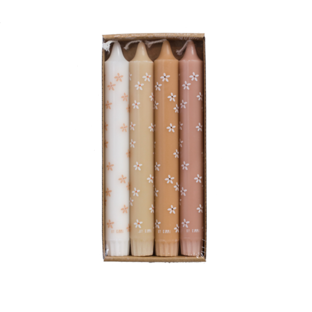 Rustik lys Dinerkaarsen Flowers spring Set van 4 stuks