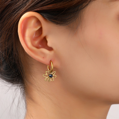 Flower Bead Hoop | 14K | Hematite | E56147-2 | Day&Eve | Stainless steel
