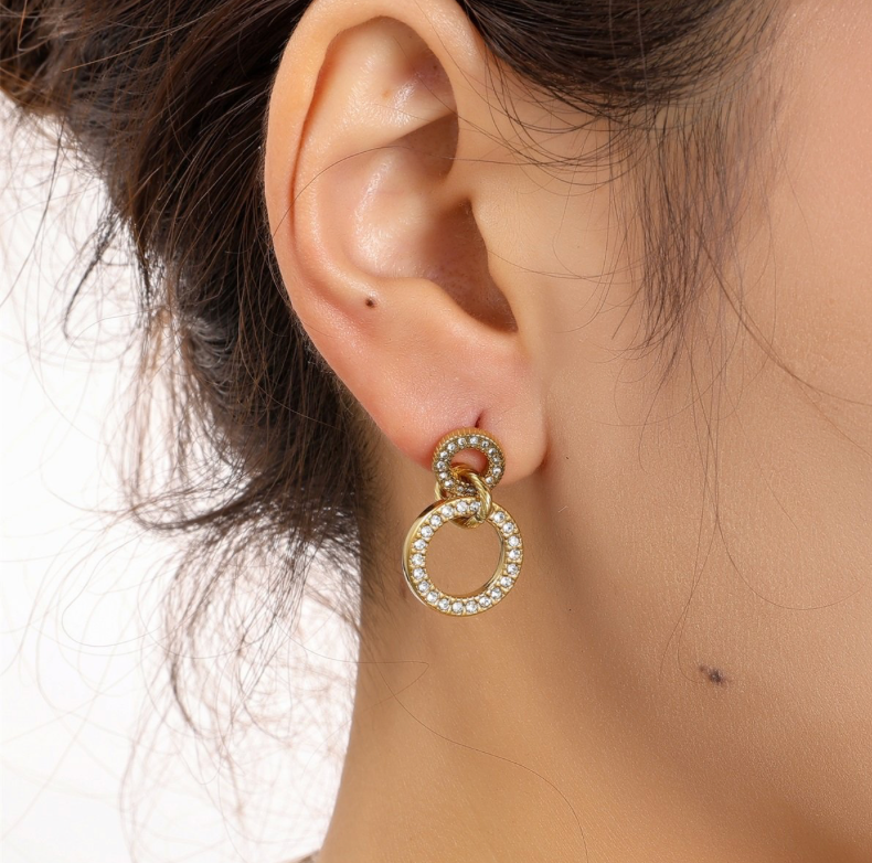 2 Sparkle Rounds Dangle | 14K | E56430-2 | Day&Eve | Stainless steel