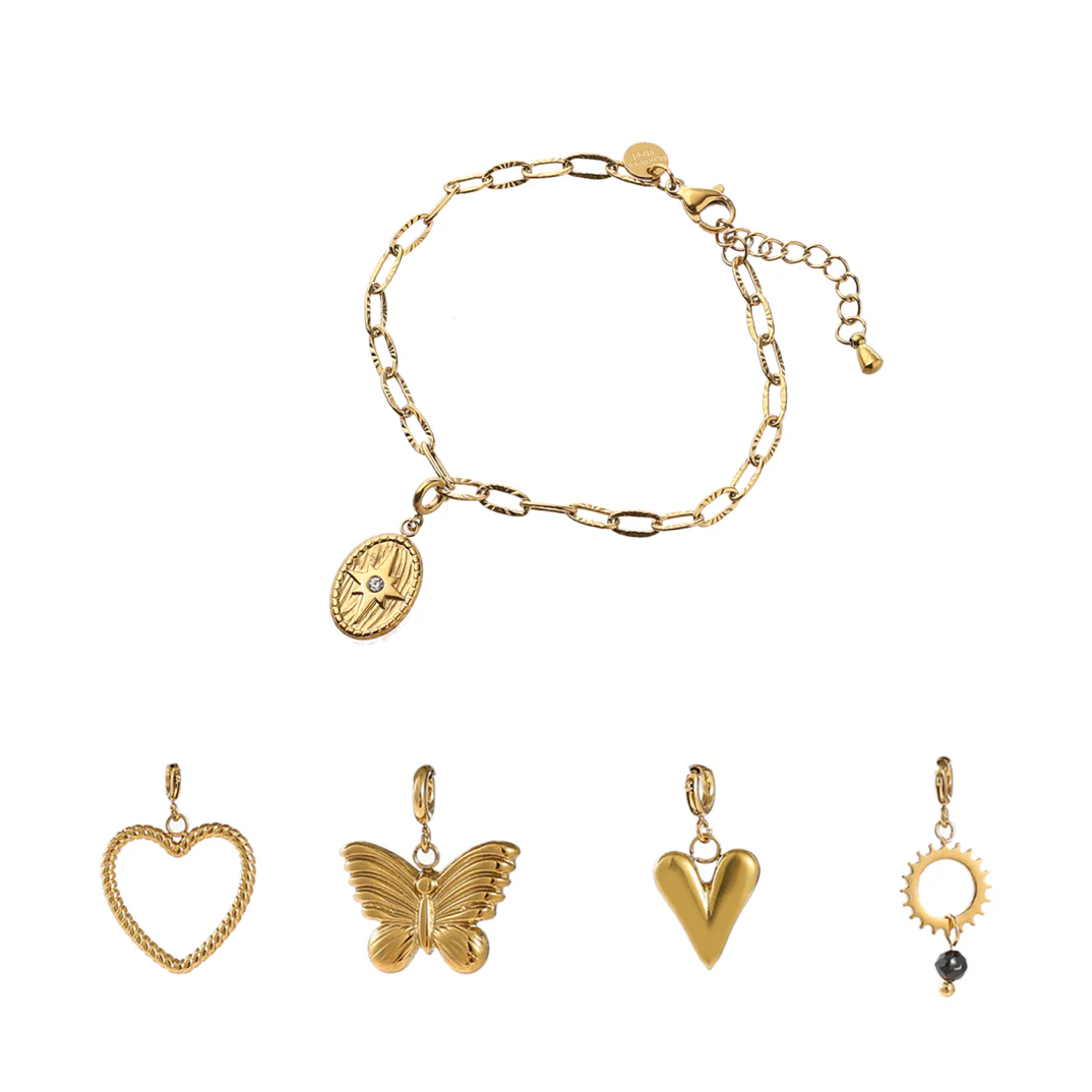 Bracelet | 5 Pendants set | 14K | BSET553-2 | Day&Eve | Stainless steel