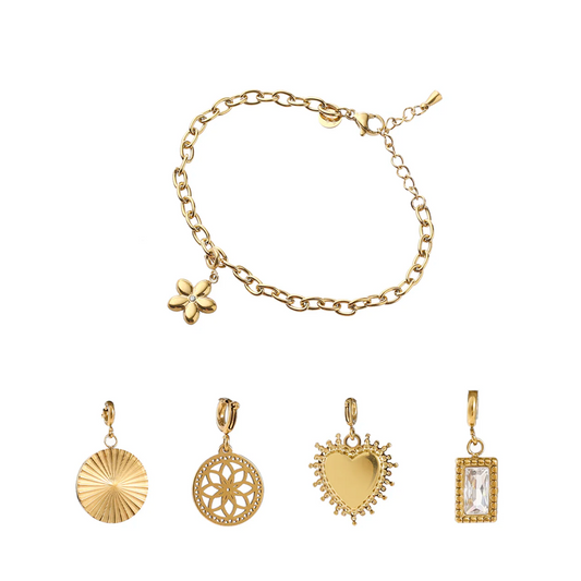 Bracelet | 5 Pendants set | 14K | BSET554-2 | Day&Eve | Stainless steel