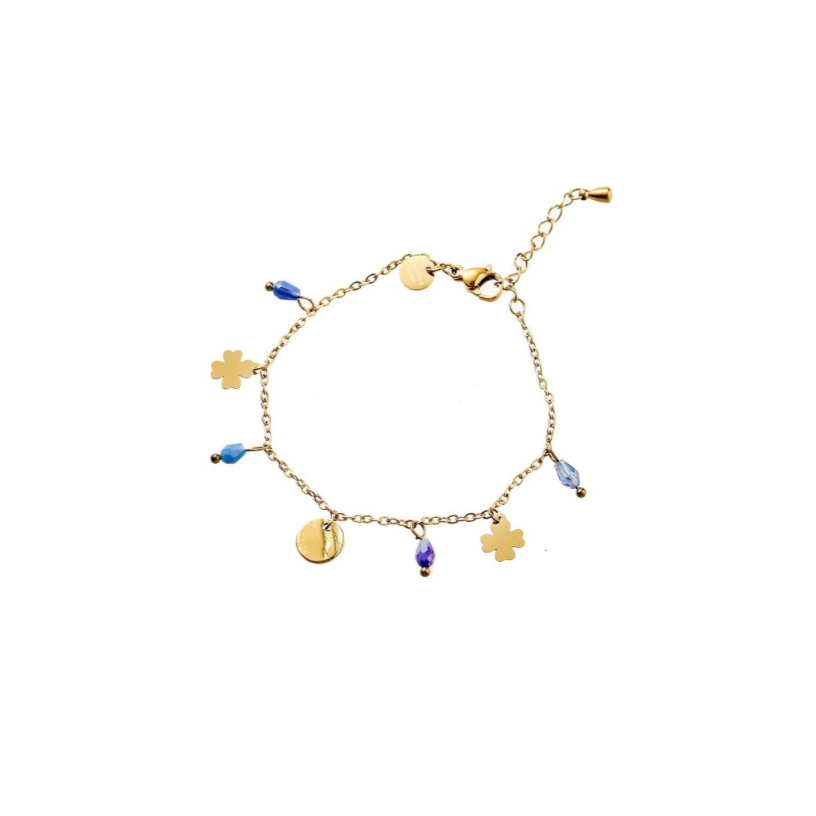 Bracelet | Clovers Pendants | 14K | Dark blue | B56309-2 | Day&Eve | Stainless steel