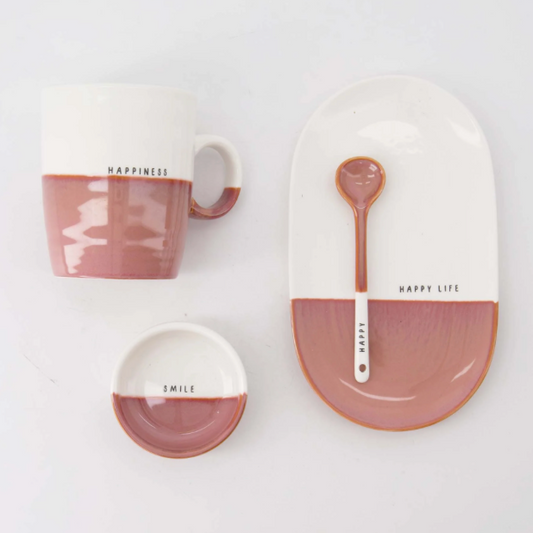 Zusss | Lepeltje Keramiek Happy | Wit - Burgundy