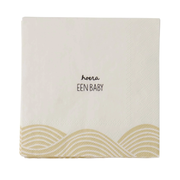Zusss | Servetten Hoera Baby |12,5x12,5cm | Wit -Goud