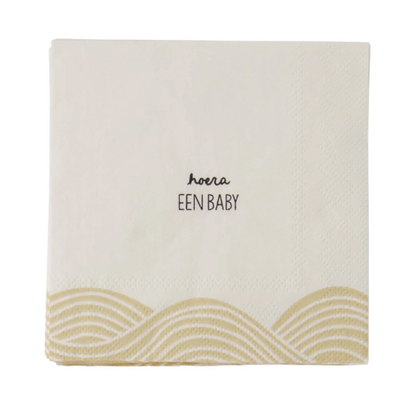 Zusss | Servetten Hoera Baby |12,5x12,5cm | Wit -Goud
