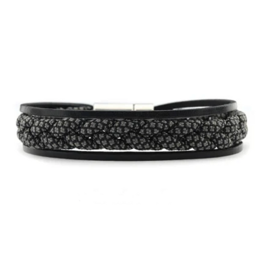 Qoss | Heren armband | Levi | Leer - Paracord | Zwart - Antraciet