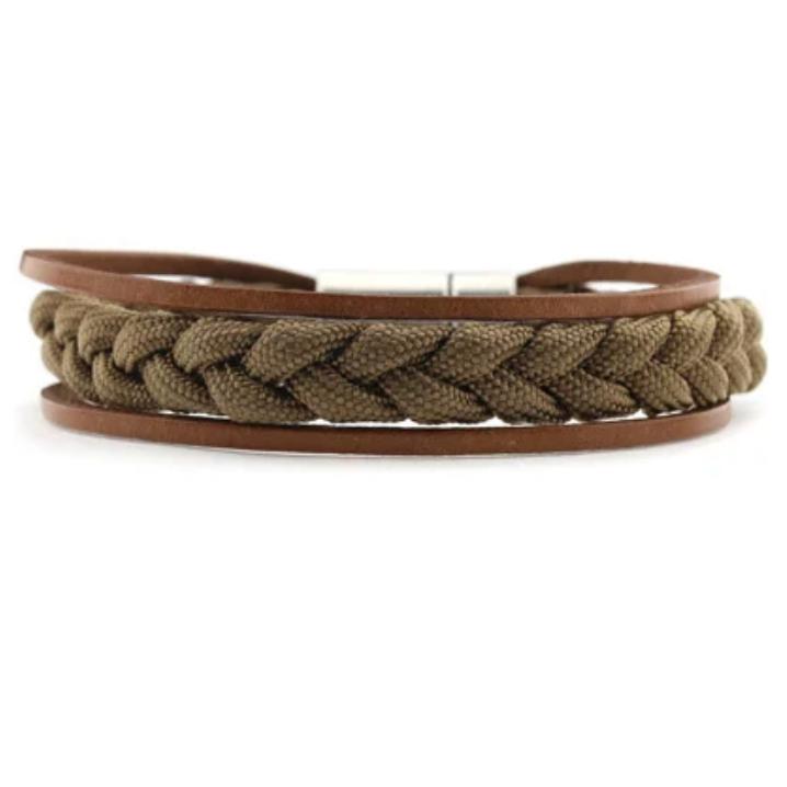 Qoss | Heren armband | Levi | Leer - Paracord | Bruin - Zand