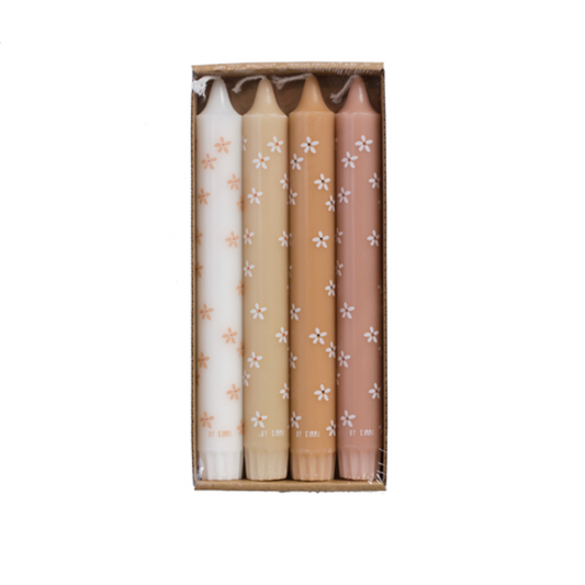 Rustik lys | Dinerkaarsen | Flowers spring | Set van 4 stuks