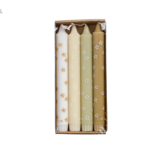 Rustik lys | Dinerkaarsen | Flowers summer | Set van 4 stuks