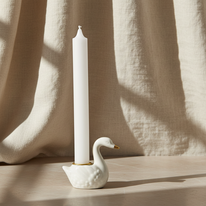 Kandelaar | Keramiek | Zwaan | Wit-Goud