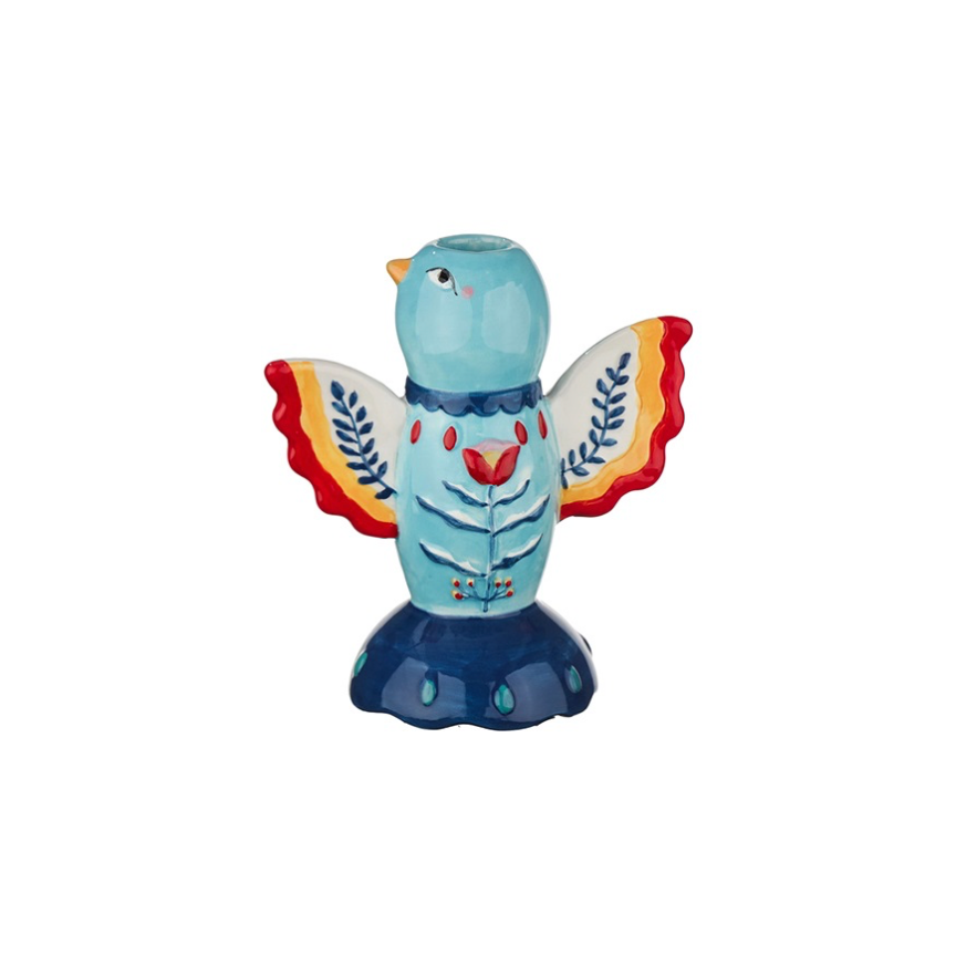 Aardewerk kaarsenstandaard | Indigo swallow