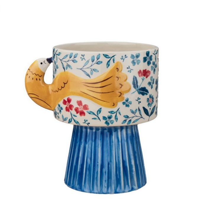 Aardewerk vaas | Floral bird | Keramiek | 19x15x19,6cm