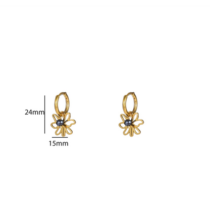 Flower Bead Hoop | 14K | Hematite | E56147-2 | Day&Eve | Stainless steel