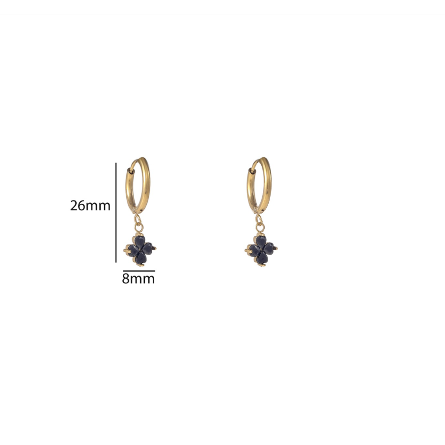 Sparkly Clover Hoop | 14K | Black | E56119-2 | Day&Eve | Stainless steel