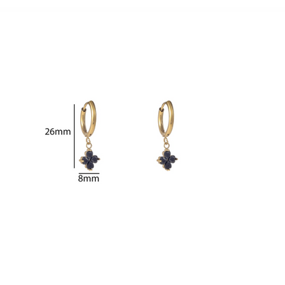 Sparkly Clover Hoop | 14K | Black | E56119-2 | Day&Eve | Stainless steel