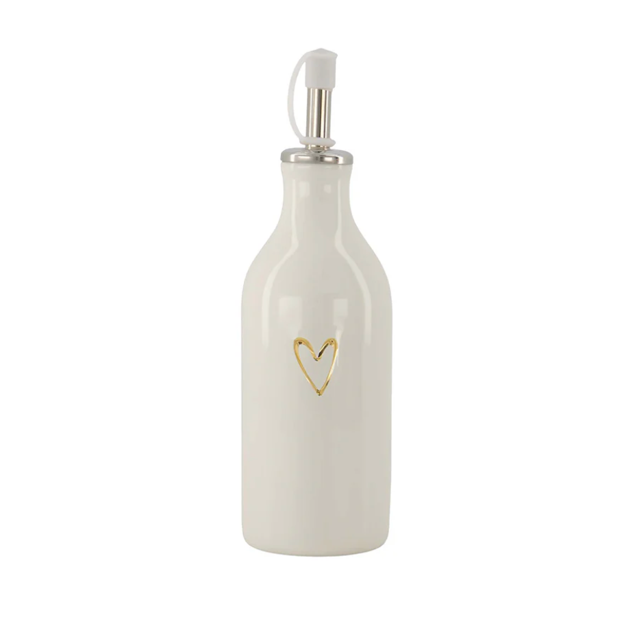 Zusss | Olie/Azijn Fles | Keramiek | Open Hartje | Wit - Goud