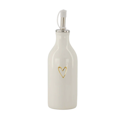 Zusss | Olie/Azijn Fles | Keramiek | Open Hartje | Wit - Goud