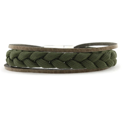 Qoss | Heren armband | Levi | Leer - Paracord | Groen - Taupe