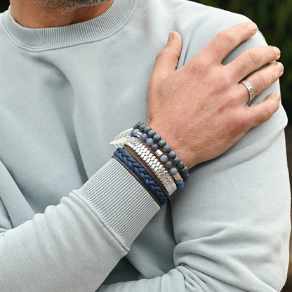 Qoss | Heren armband | Geert | Leer - Metaal | Bruin - Zilver