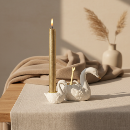 Waxinelichthouder | Keramiek | Zwaan | Wit-Goud