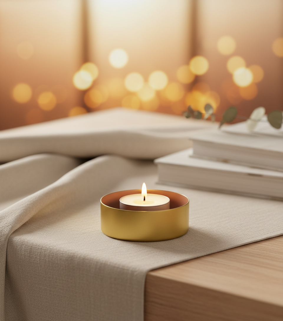 Waxinelichthouder | Metaal in zakje | Veel liefs