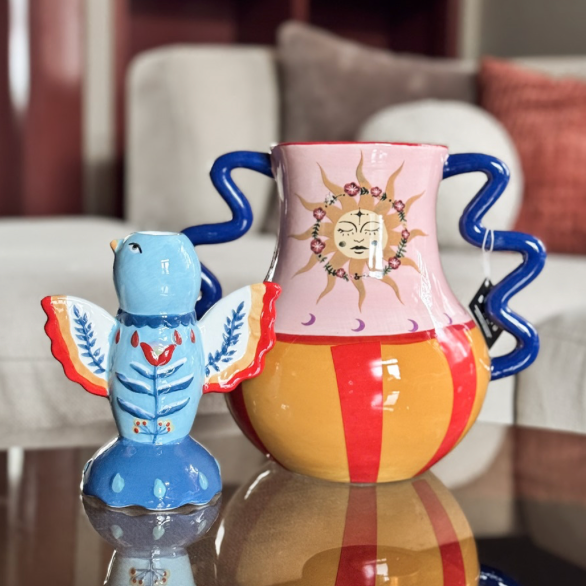 Aardewerk kaarsenstandaard | Indigo swallow