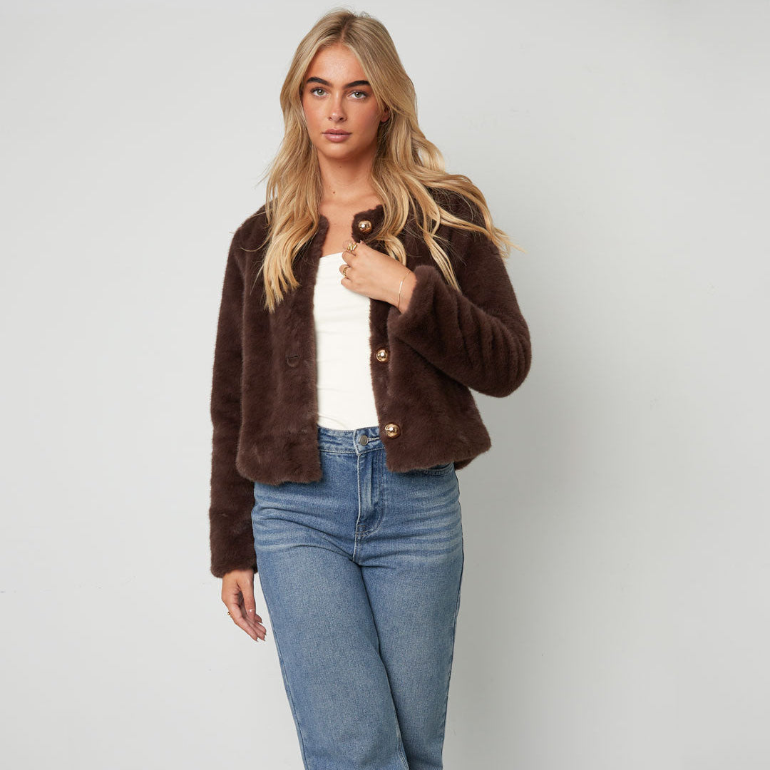 Soft luxe jas Sophie Bruin Maat: S/36