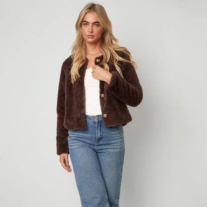 Soft luxe jas Sophie Bruin Maat: S/36