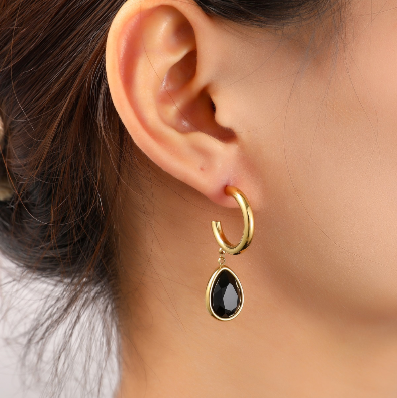 Stone Hoop Black E56384-2
