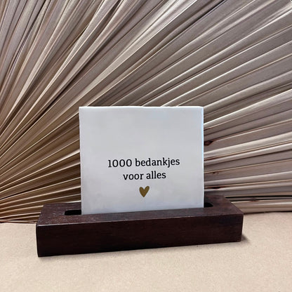 Tegeltje 1000 bedankjes voor alles Wit met donker houten houder