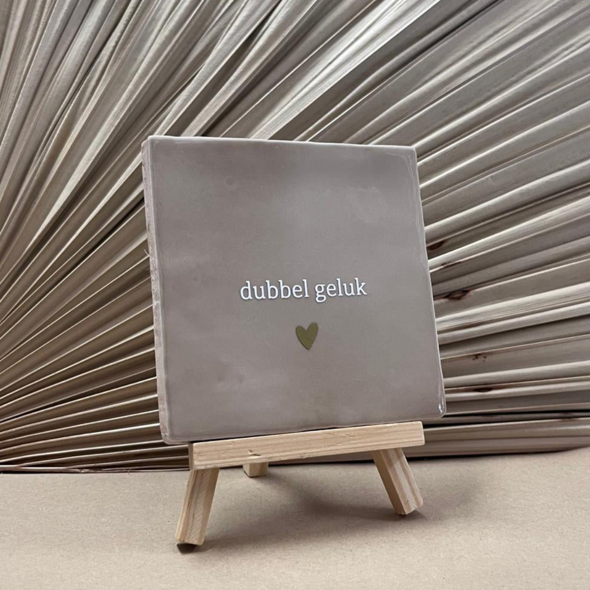 Tegeltje Dubbel geluk Beige met mini ezel