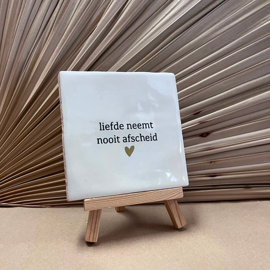 Tegeltje Liefde neemt nooit afscheid Wit met mini ezel