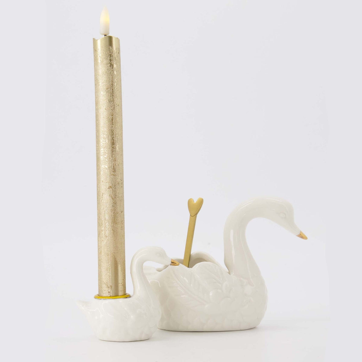Theelicht Zwaan Wit Goud Keramiek
