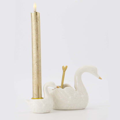 Theelicht Zwaan Wit Goud Keramiek