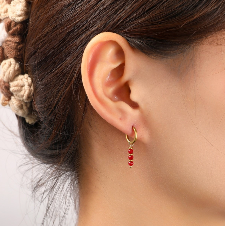 Triple Bead Hoop Burgundy E56143-5