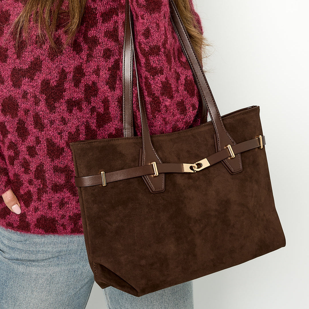 Suède Schoudertas | Faye | Donkerbruin