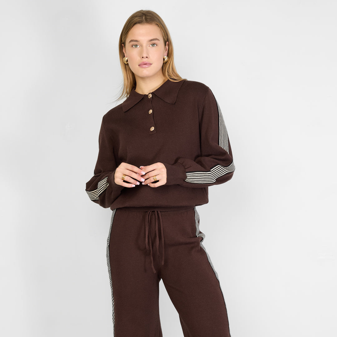 Gebreide trui | Bruin | Sportief | Streep