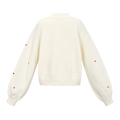 Sweetheart charm sweater | Gebroken wit - rood